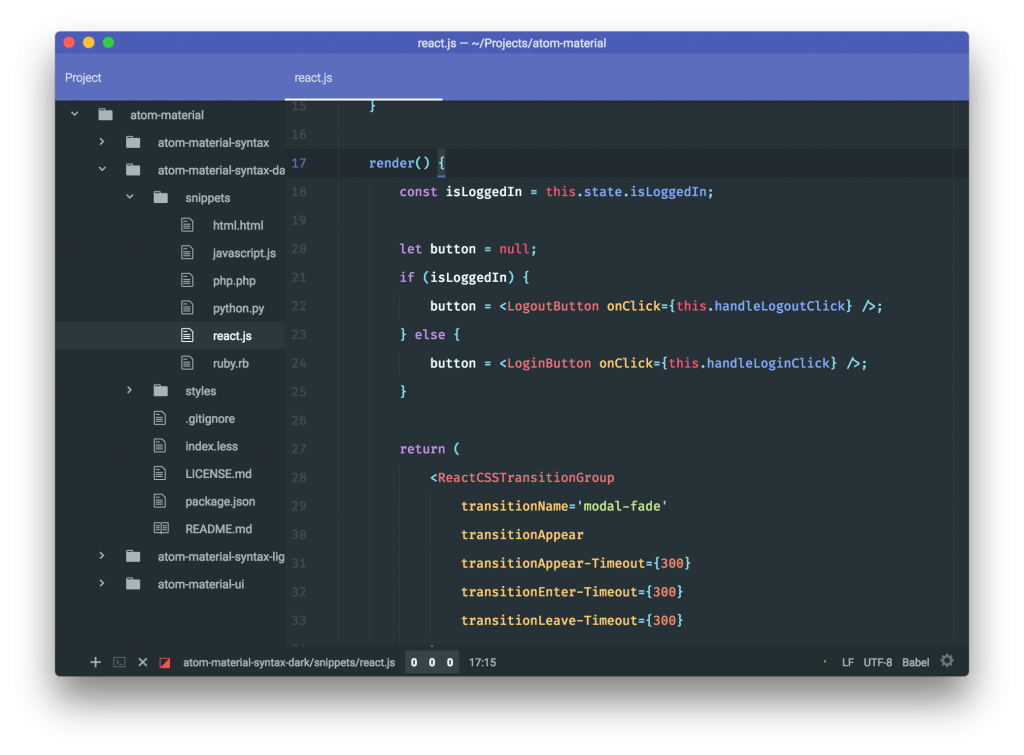 A dark syntax theme for Atom that uses Google's Material Design color palette
